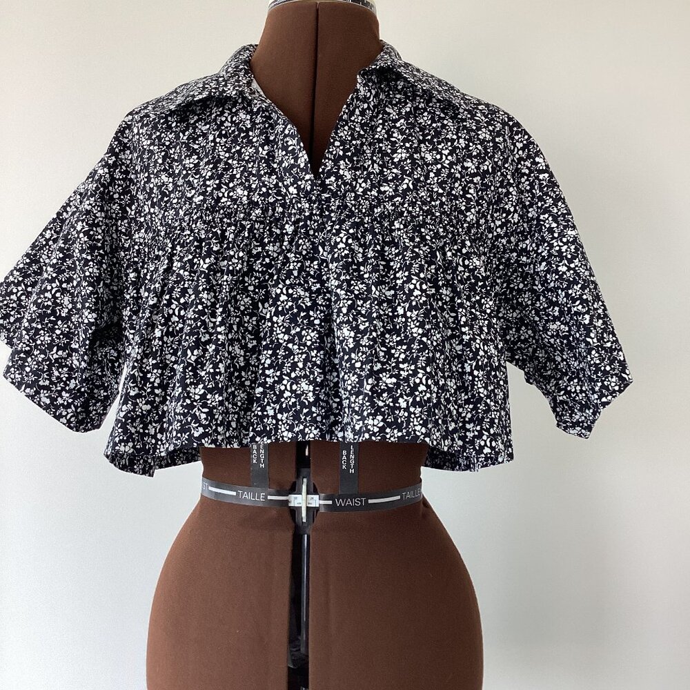 Zara Black and White Floral Crop Top